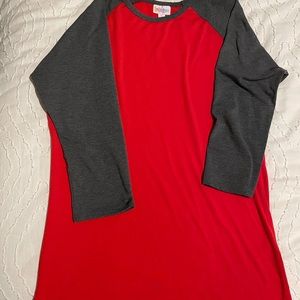Lularoe red with grey sleeves/ like new only worn 4 times
